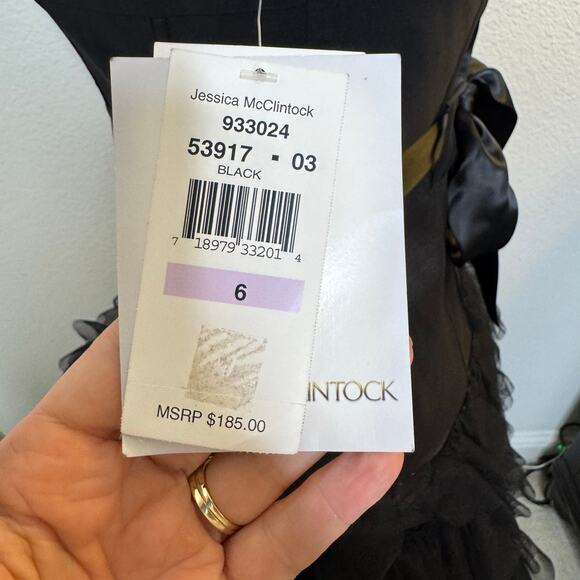 NEW Vintage Jessica Mcclintock Strapless Ruffle Lace Cocktail Dress Black Prom 6 - Picture 10 of 12